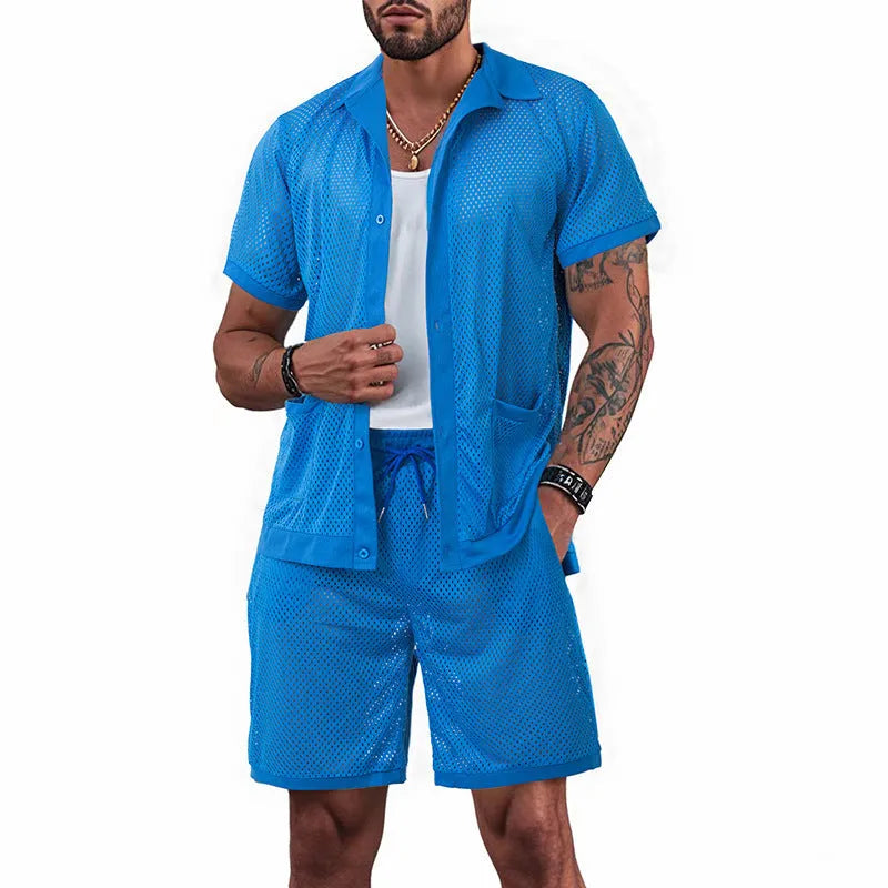 Women's lightweight beach outfit two-piece set with short sleeve cardigan and matching shorts