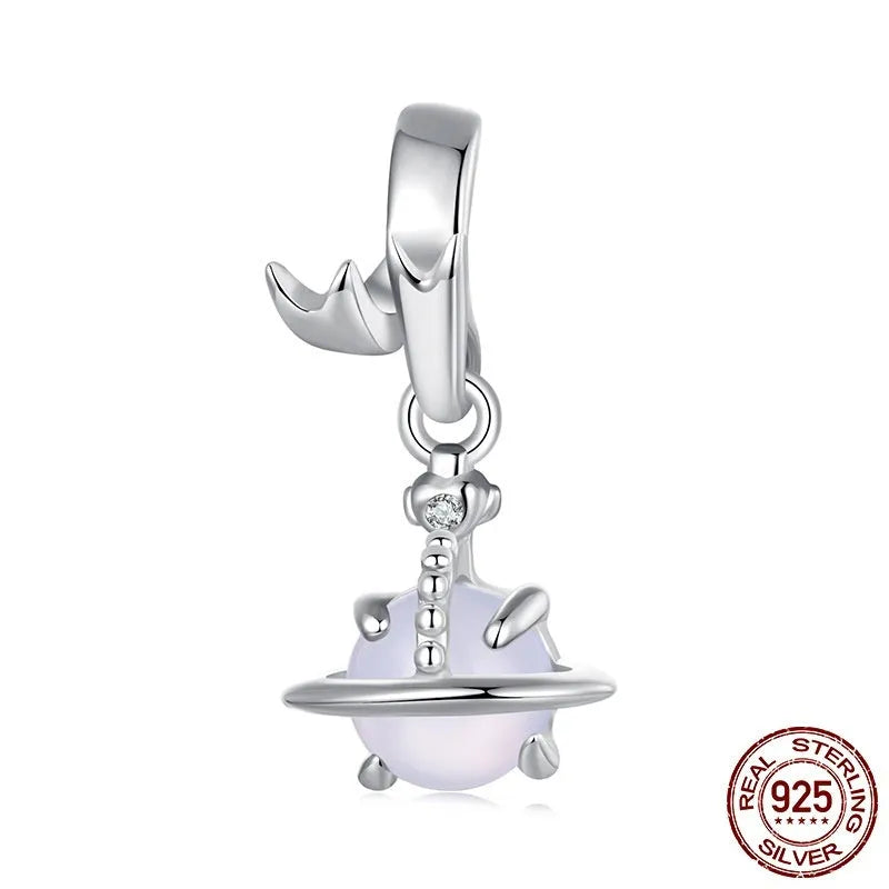 S925 silver planet spacer bead with electroplated finish, colour SCC3027, for DIY bracelet string beads