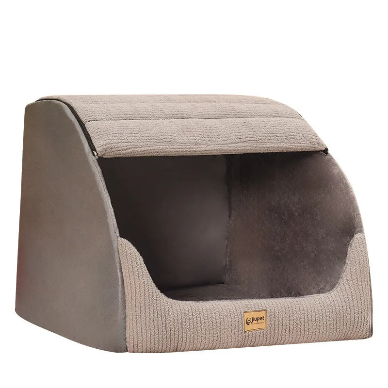 Classic gray removable washable dog bed with matching blanket for medium to large dogs