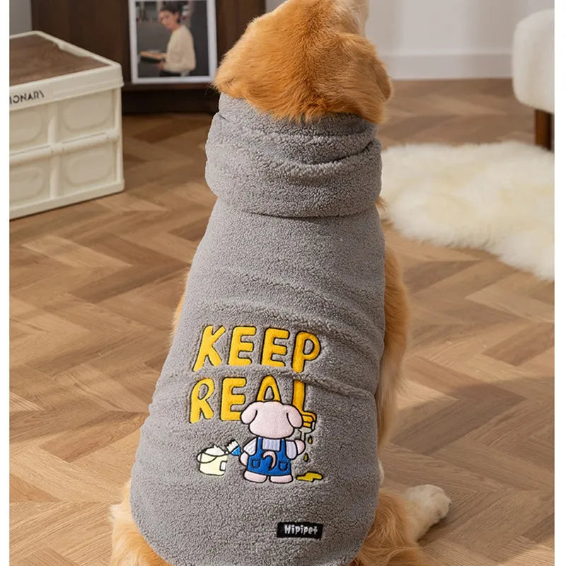 Warm Sherpa dog vest for large dogs, bear pattern, high collar, Grey or White, sizes 3XL to 8XL