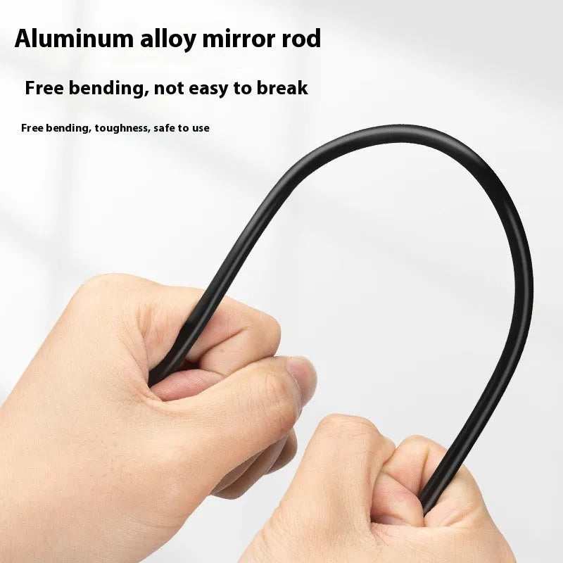 Bicycle helmet rearview mirror with aluminium rod and acrylic mirror, shown in Black and Black and Red colour options