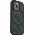 Cooling grid magnetic TPU phone case for Apple iPhone in white, black, purple, or pine needle green.