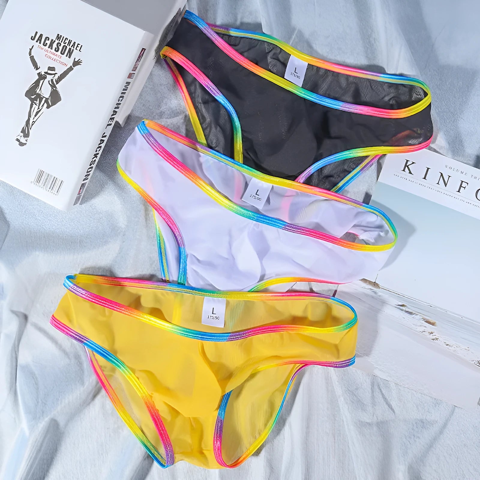 Women's solid colour mesh briefs in quick-drying nylon fabric, shown in multiple colour options.