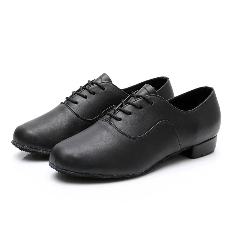 Men's black indoor dancing shoes with synthetic leather upper and calf leather sole