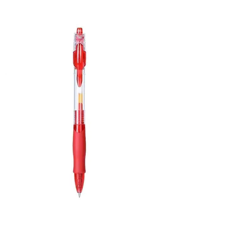 Fashion Personality black, blue, and red gel pens with 0.5mm tips on a notepad.