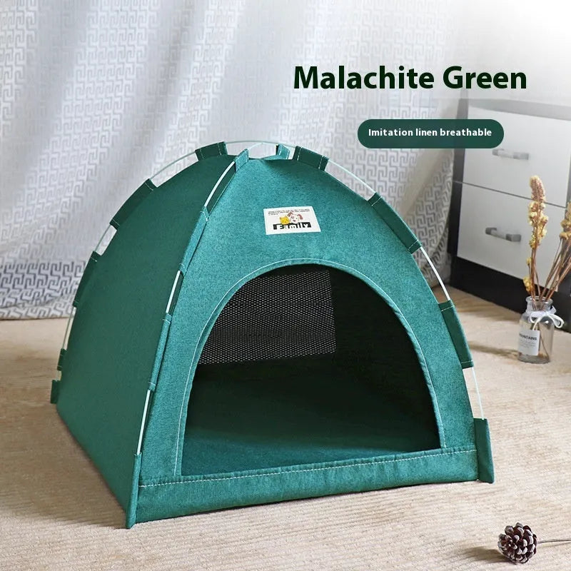 Grey breathable pet tent bed with removable cover for a small dog or cat.
