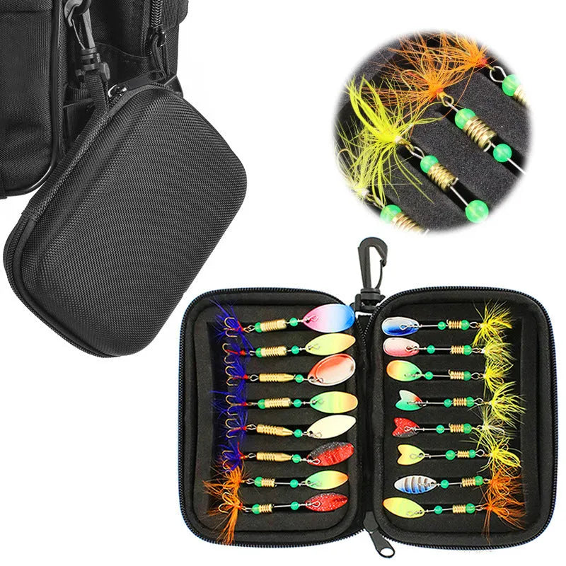 Composite sequin fishing bait bag with 16 pieces in durable Oxford cloth organiser