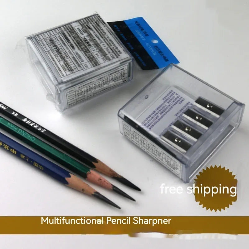 Geometric plastic four holes pencil sharpener with four blades and a screwdriver