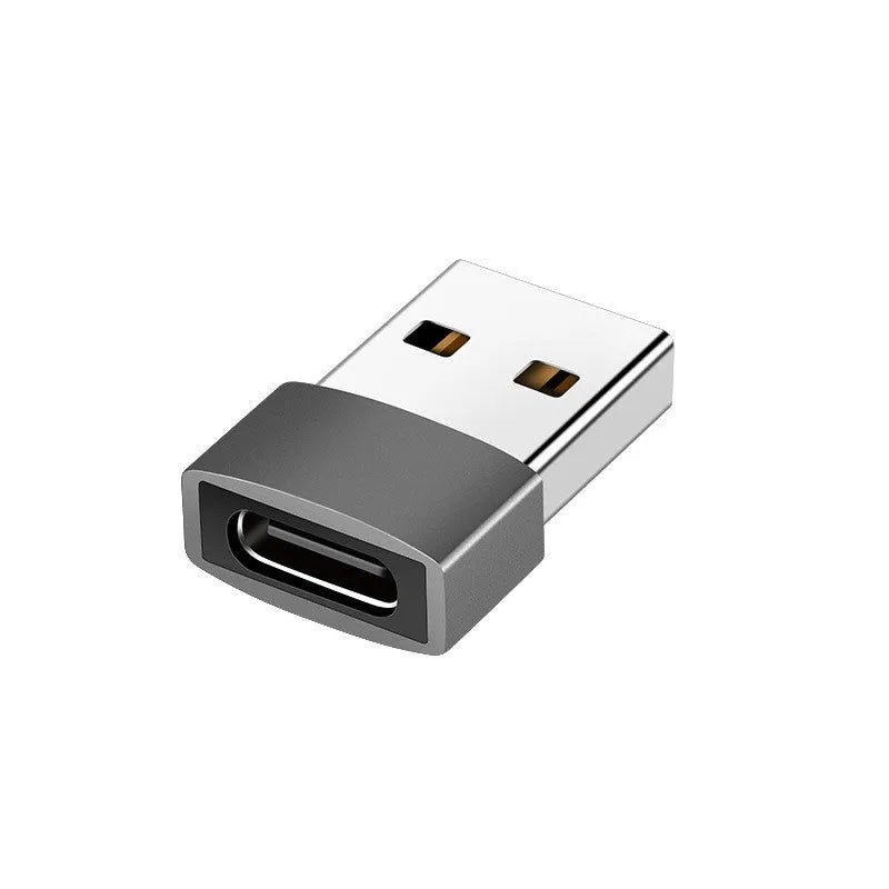 USB male to Type-C female adapter for charging and OTG connectivity in black or silver