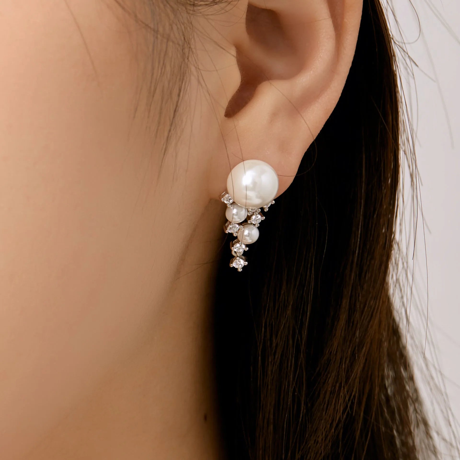 925 silver pearl stud earrings for women in E214 casual temperment wild style