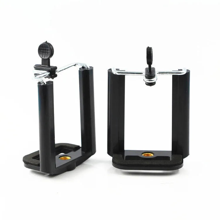 Black plastic U-shaped mobile phone clip holder for mounting on a hose.