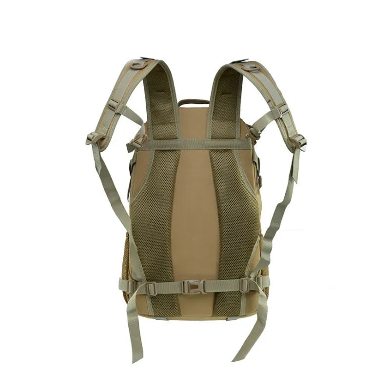 Green camouflage Oxford cloth mountaineering backpack with air pillow belt straps.