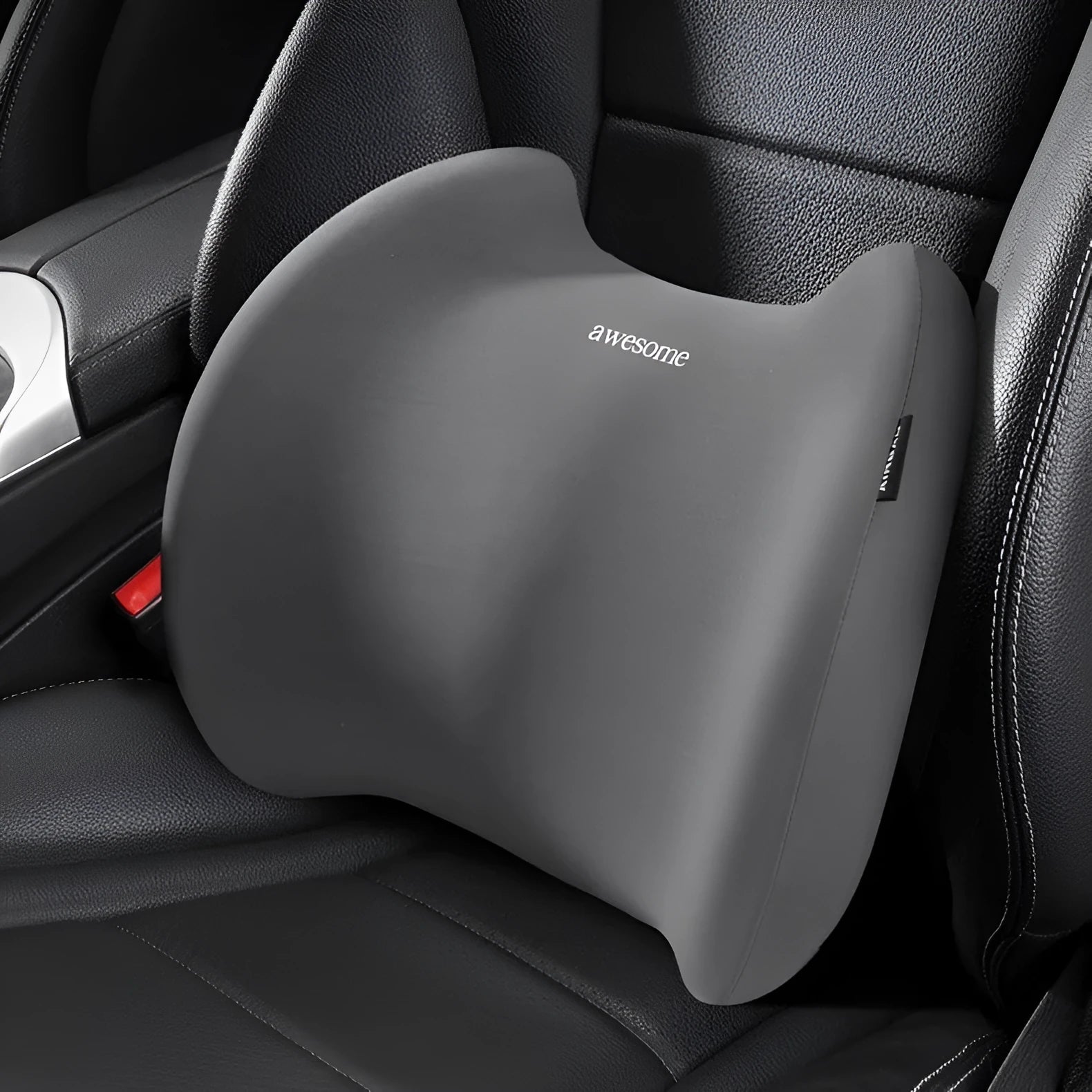 Automotive memory foam support pillow with geometric pattern in cotton fabric, showing headrest and lumbar components