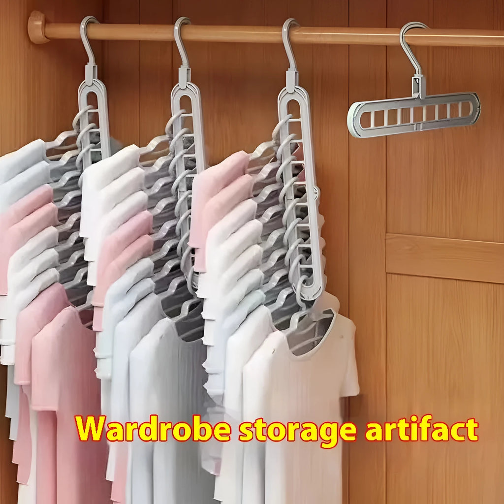 Green plastic multifunctional hanger with nine holes for folded trousers storage