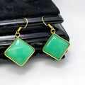 Emerald inlaid jade earrings for women square shape quartz rock lightweight 10g