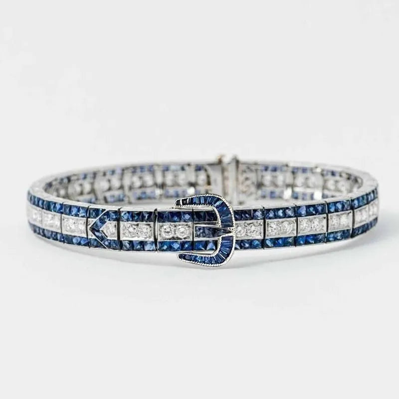 925 sterling silver bracelet with gold plating, high-carbon drill and Vivid Blue colour, shown in 16cm to 18cm sizes
