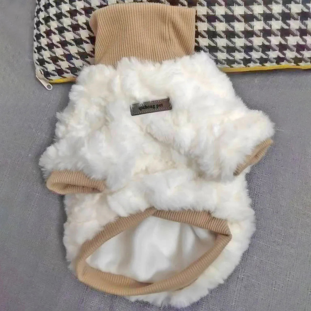 Turtleneck dog coat with plush cotton padding in creamy green colour for small medium dogs