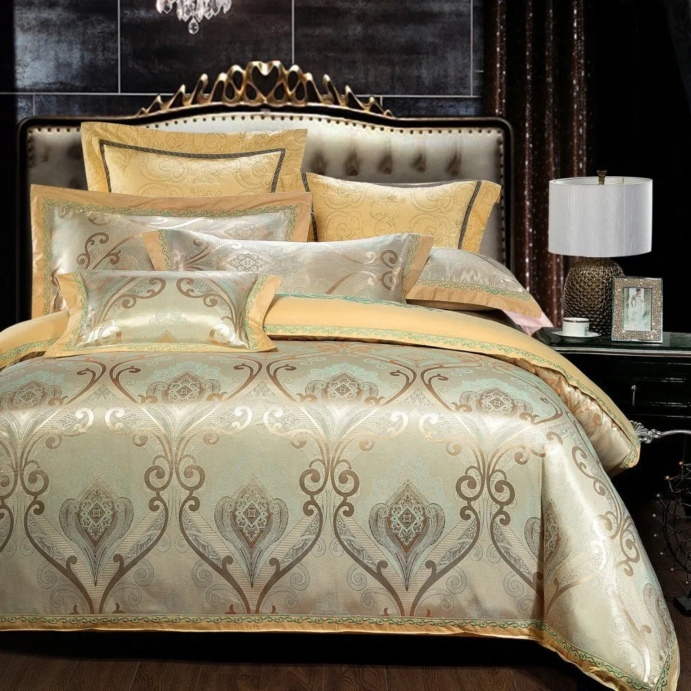 European style jacquard cotton embroidery quilt cover set in flower colour, sheet type, for 2.0m bed