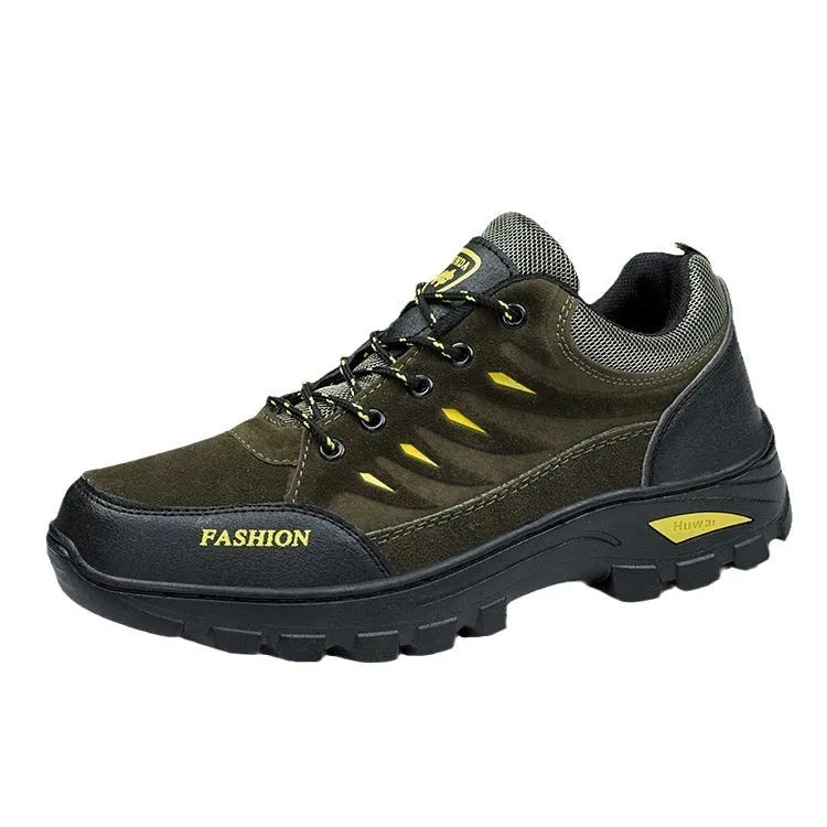 Men's brown suede hiking sneakers with rubber soles and lace-up design