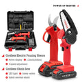 Red rechargeable electric branch shears with lithium battery, 220V US plug, and plastic box set for garden pruning