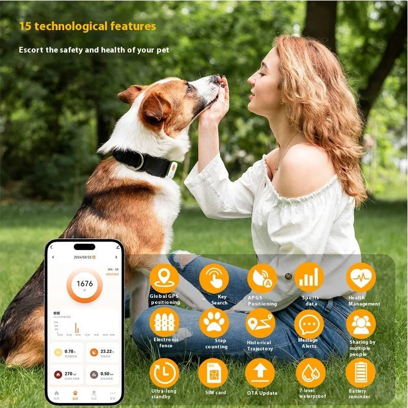 Pet GPS global locator with health monitoring, compact 40x15mm ABS PC device, Black Orange model