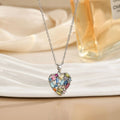 Copper heart pendant necklace with zircon accent on O-ring chain, electroplated finish, gold blue colour option