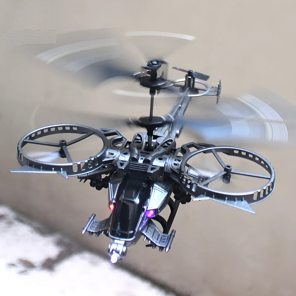 Black remote control helicopter model with ABS plastic body and rotor blades