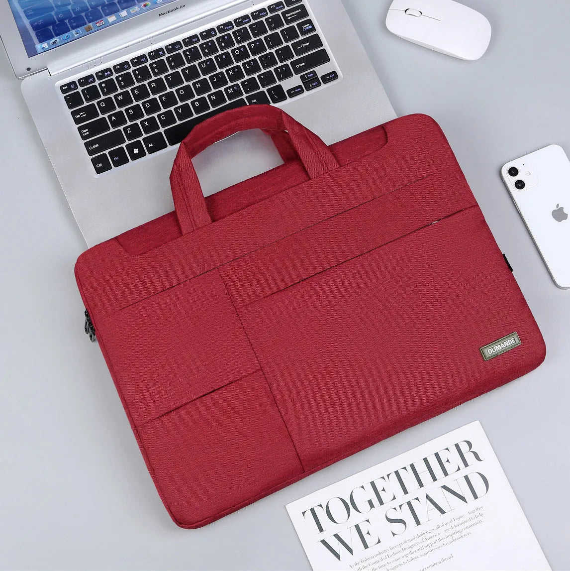 15.6-inch waterproof Oxford cloth laptop bag in dark grey with sewing line detailing