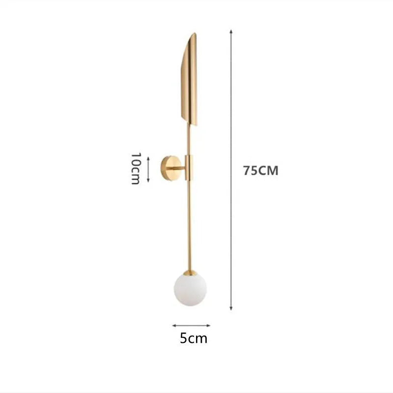 Modern minimalist bedside lamp with glass shade and iron body, warm light