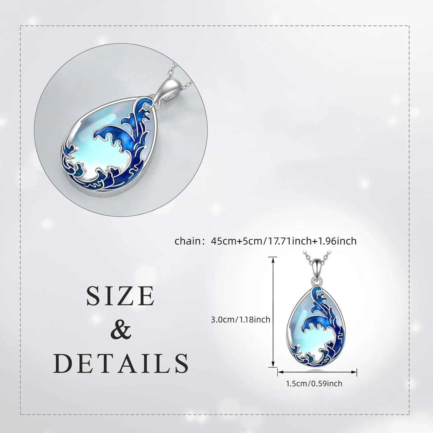 Blue heart-shaped alloy pendant on a women's necklace.