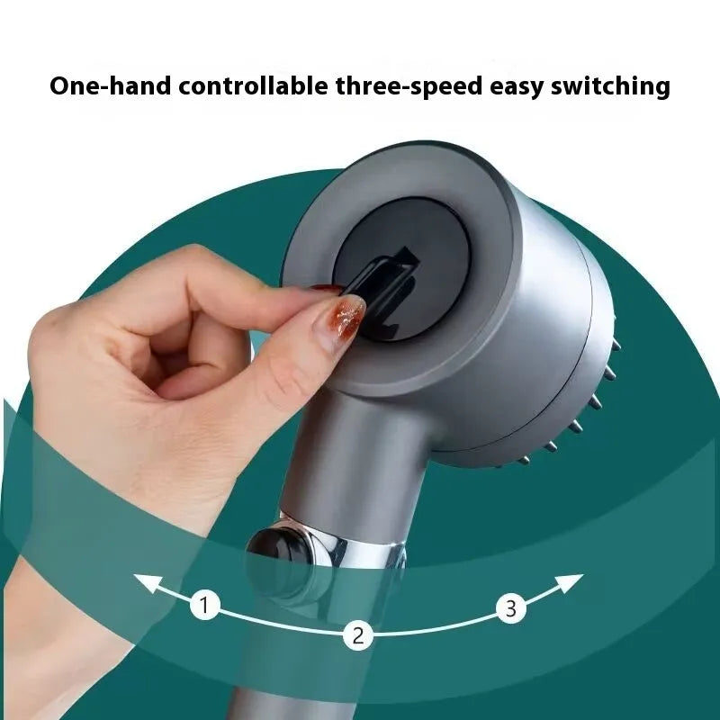 Strong Boost portable shower head with three function settings - spray, massage and rain