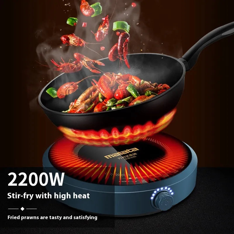 2200W induction cooker with circular 270mm design and knob control interface