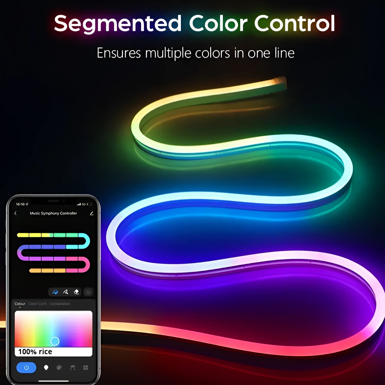 12V flexible LED neon light strip with full colour flowing light, app and voice control, 6x12mm profile