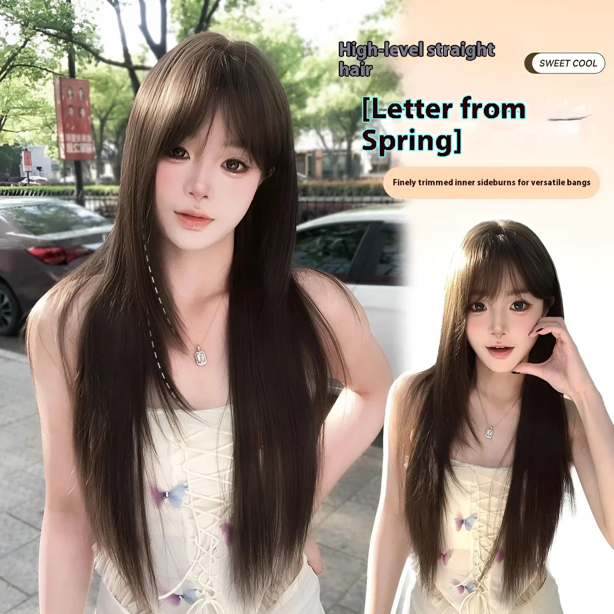 Brown black high-temperature fibre synthetic wig with seven-piece volume construction