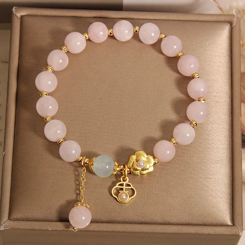 Pink crystal flower bracelet with adjustable clasp for women's fashion jewellery