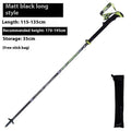 Carbon fibre folding climbing cane with tungsten steel tip shown in extended and collapsed positions