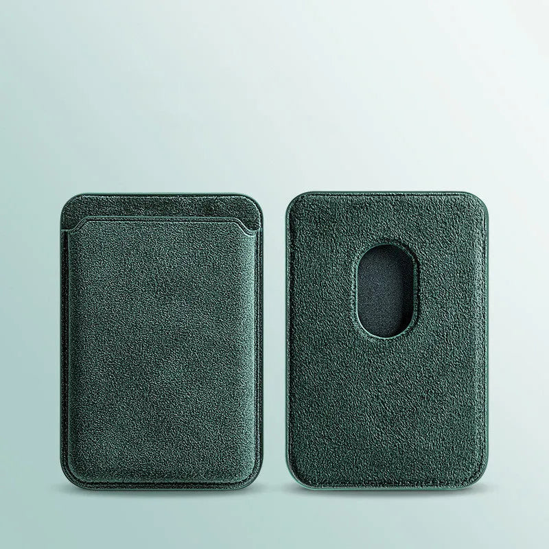 Dark green suede phone case with embossed texture and magnetic back for iPhone