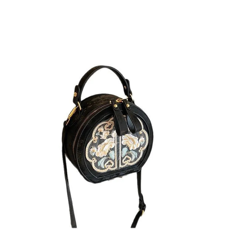Soft Chinese embroidery shoulder messenger bag with horizontal square shape and adjustable strap