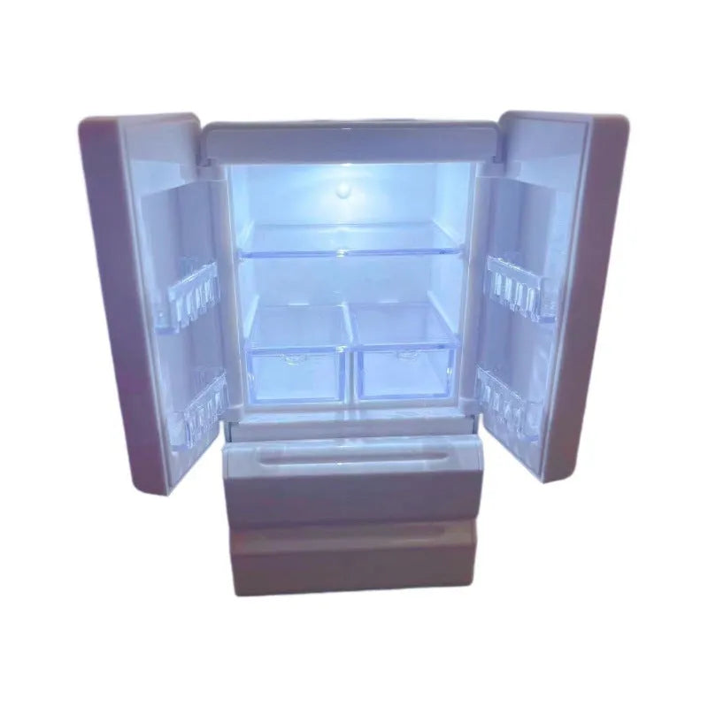 White plastic miniature toy model with internal LED lighting turned on, showing detailed structure.