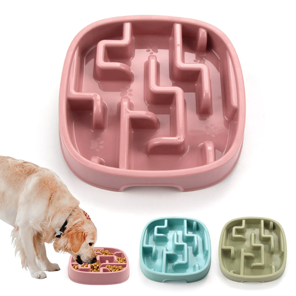 Macaron coloured maze pattern slow feeding bowl for pets with anti-slip base