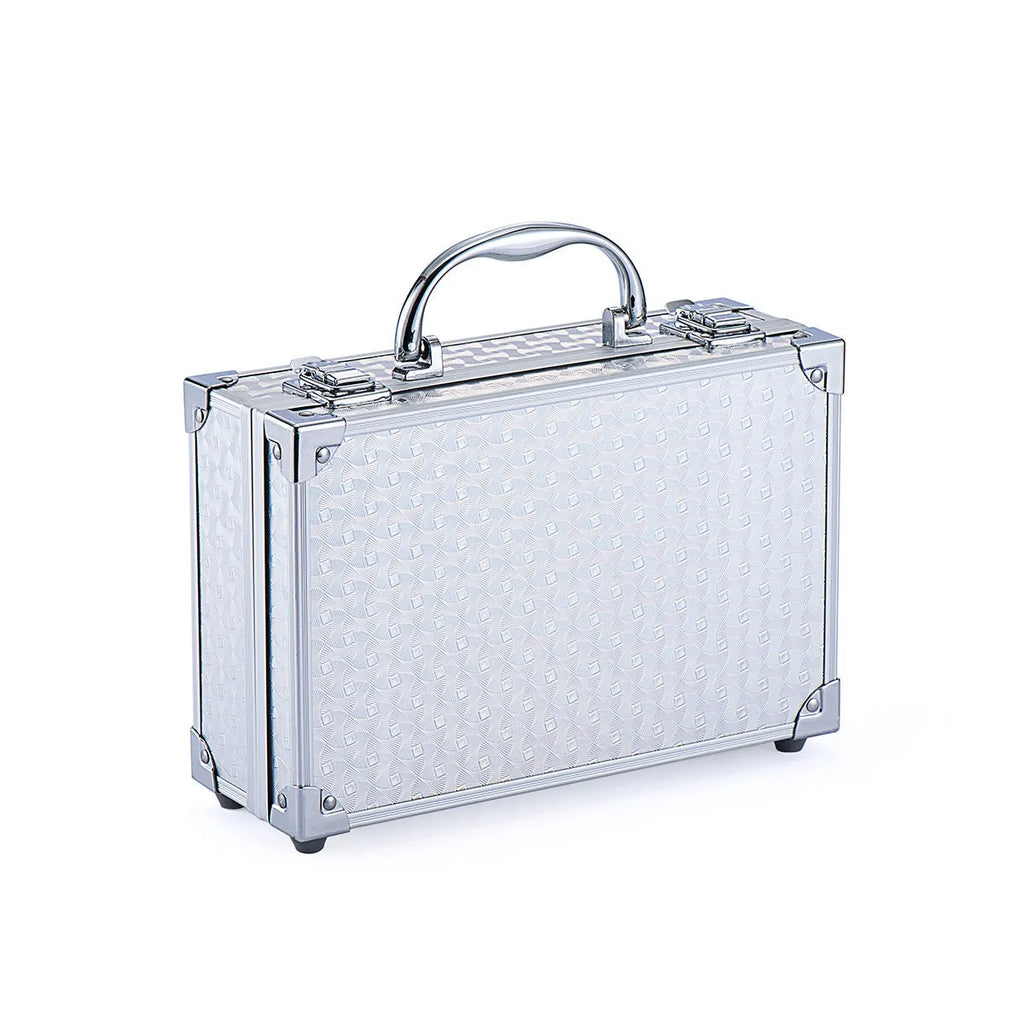 Creative colourful cosmetics set in Pink or Silver, 25 x 16 x 8.5 cm, with lipstick, eye shadow, mascara and brush