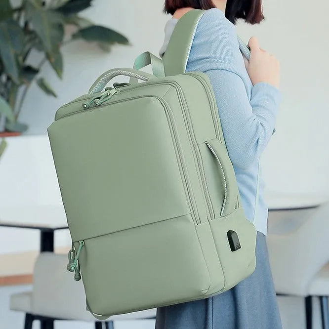 Large green waterproof Oxford cloth backpack for business travel with air pillow belt