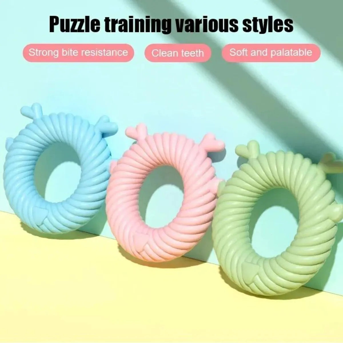 Light blue deer-shaped TPR dog chew toy with spiral grooves for teeth cleaning.