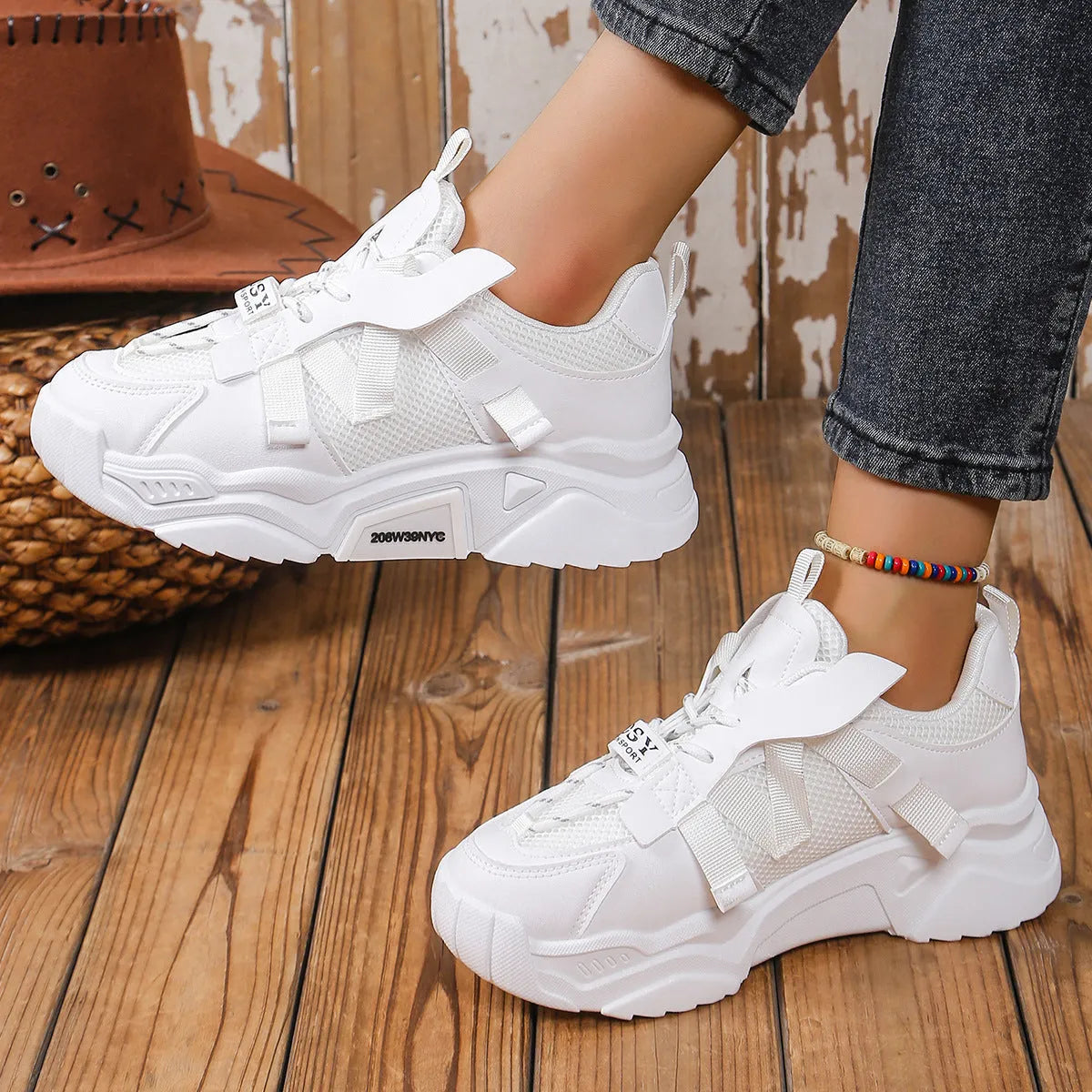 Women's purple platform mesh sports shoes with animal pattern design and lace-up front closure