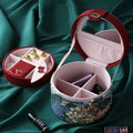 Large capacity multi-layer retro round jewelry box in leather in palace style green colour