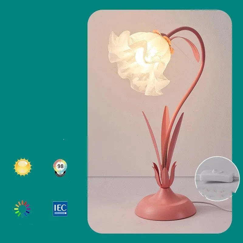 Lily of the valley desk lamp acrylic shade push-button switch bedside light green white pink 51x35x15cm