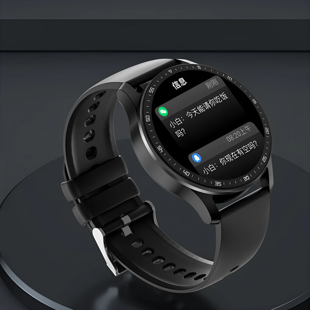 Black X7 smart watch with TWS Bluetooth earphones on wrist, showing 1.32-inch HD touch screen and zinc-aluminium alloy case.