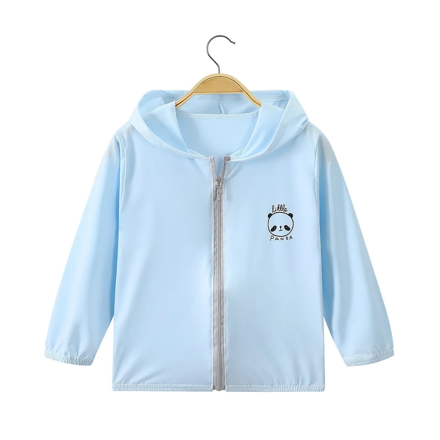 Children's Ice Silk sun protection jacket in white, showing front view with zip and collar