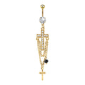 Gold cross navel piercing belly ring in stainless steel with a geometric unisex design