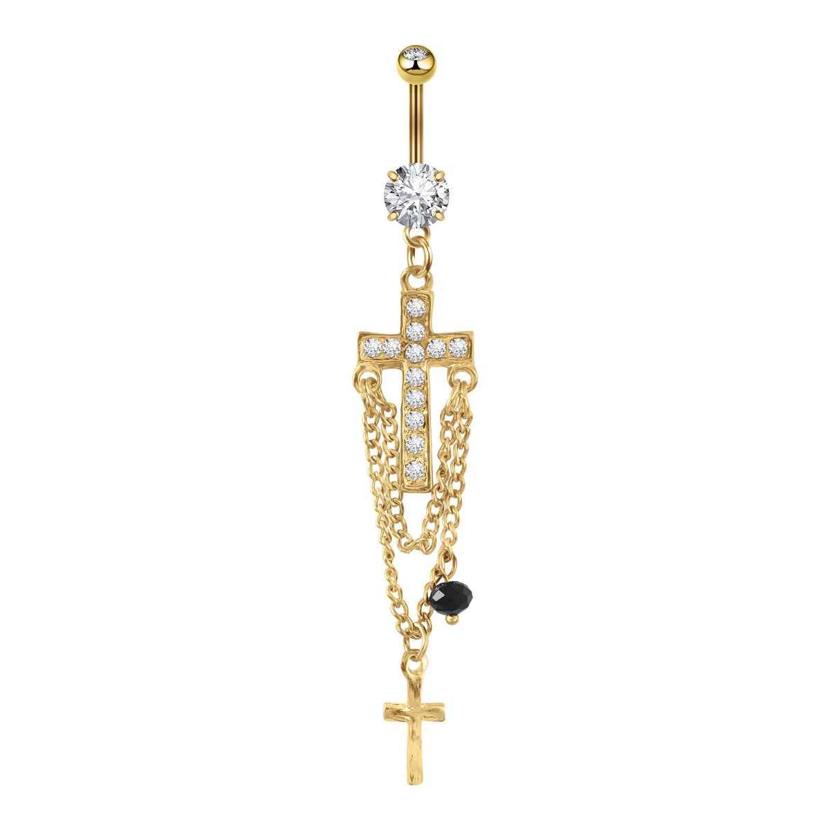 Gold cross navel piercing belly ring in stainless steel with a geometric unisex design